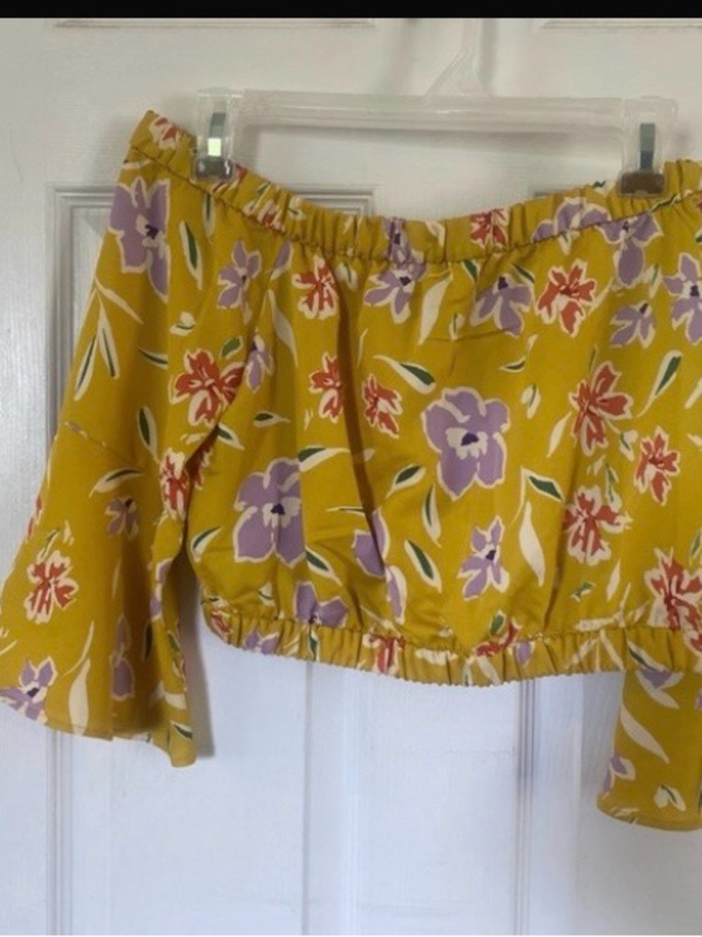 Yellow Floral Off-Shoulder Crop Top